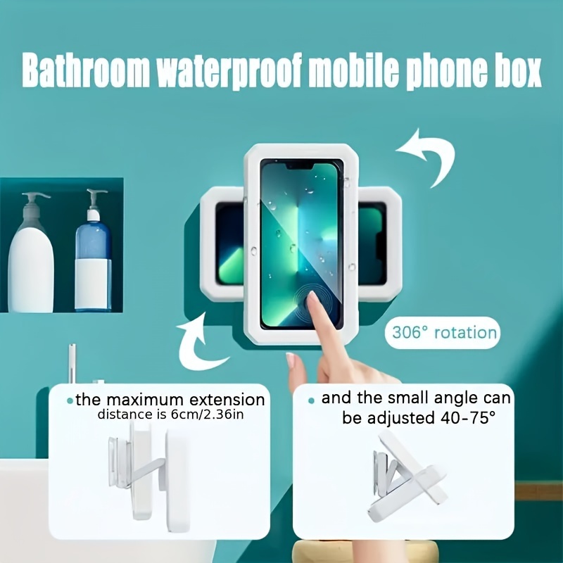 360 degree rotation   shower phone holder case mounted on bathroom bathtub kitchen wall for iphone 15 14   pro max xs xr suitable for 6 8 inch phones details 0