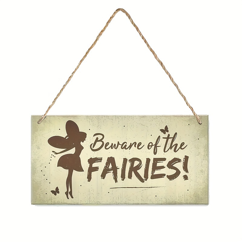 

1pc Interesting Wooden Fairy Print Studio Decoration Hanging Sign, "beware Of Fairies" Home Wall Art Decoration Wooden Sign Garden Decorative Plaque Craft