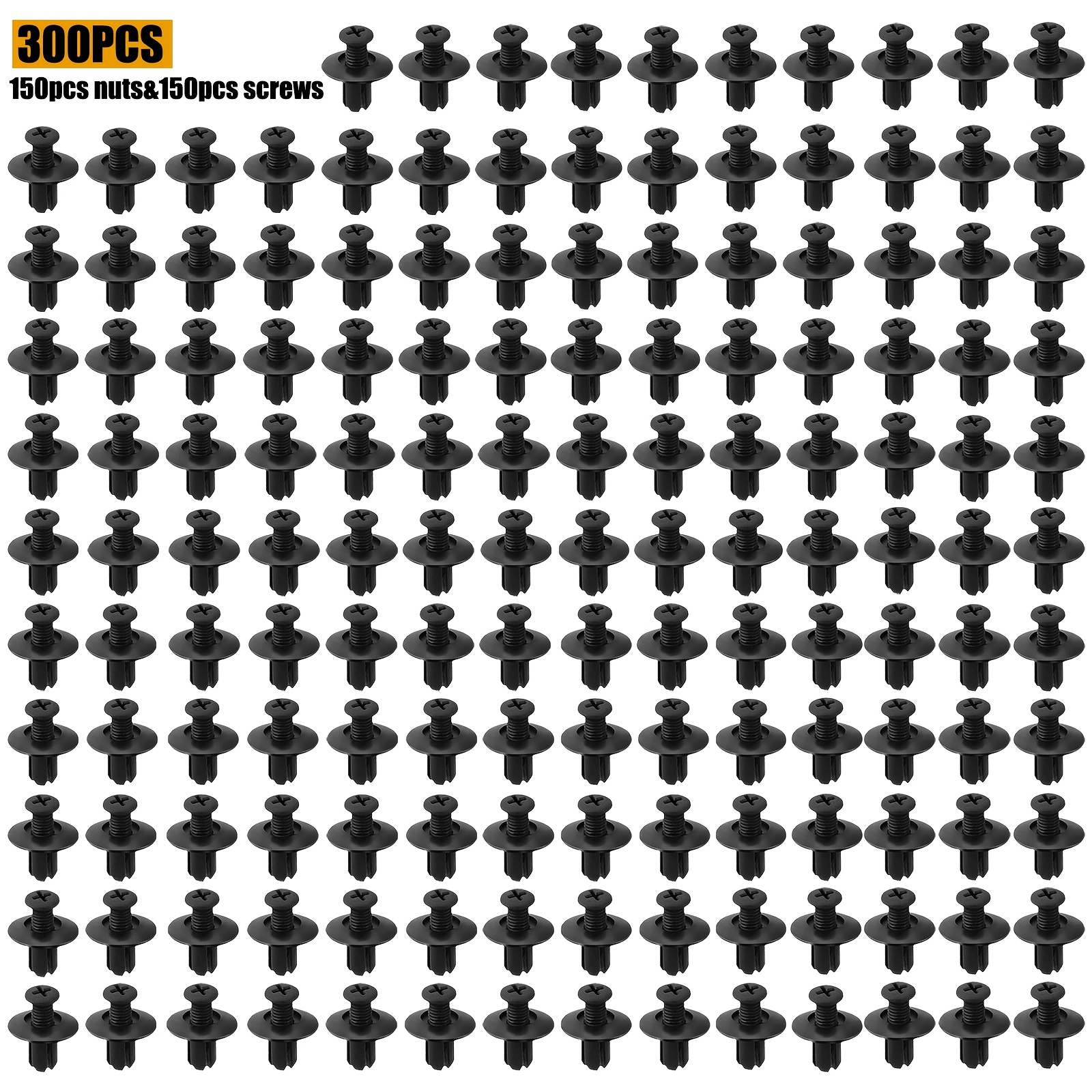 TEMU 300pcs (150pcs Nuts&150pcs Screws) Heavy-duty Plastic Rivets,8mm Aperture.suitable For Car Door Trim, Bumper, Body Panel Fasteners - Fit