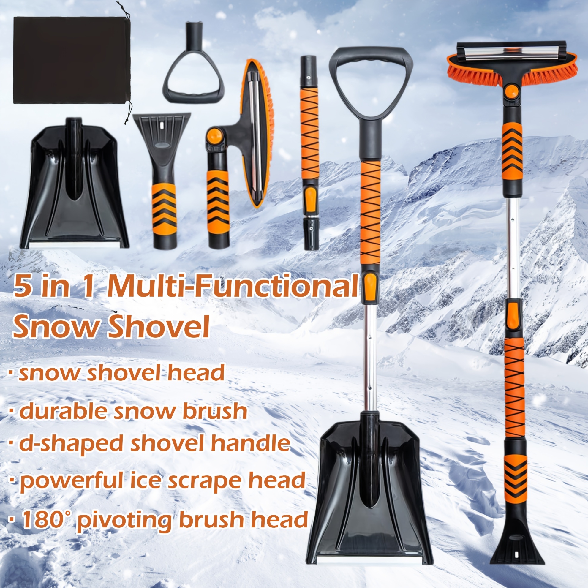 

Vivicreate Ice Scraper And Extendable , Emergency Snow Shovel With , 180° Pivoting Brush Head For Cars, Trucks, Suvs - Orange Pp Material, Snow Broom, Vehicle