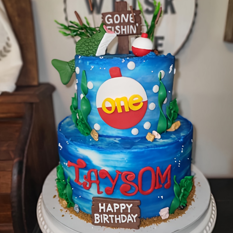 Décorations Gâteau Thème Pêche - Set Complet Pour Anniversaire Et Baby Shower Avec Canne à Pêche Et Bouées