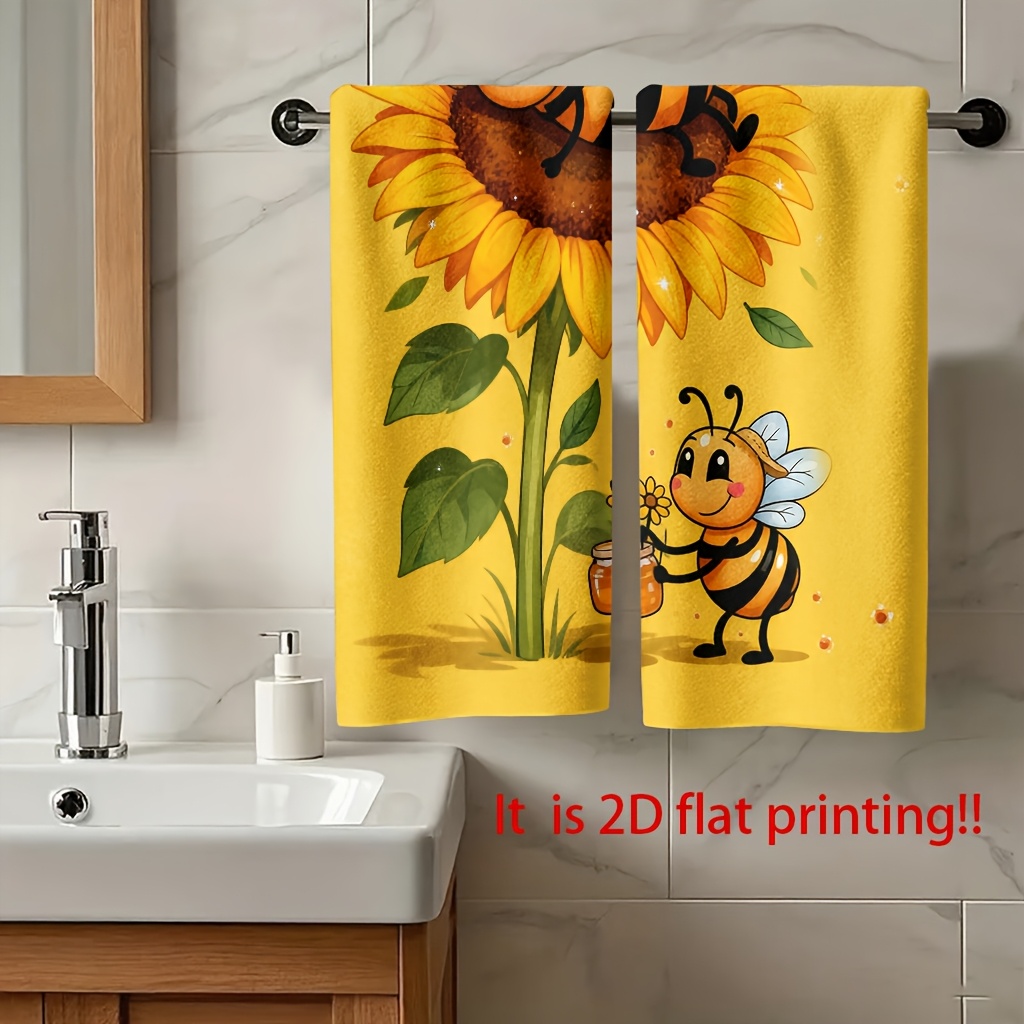 TEMU 1pc Bee Sunflower Field Nap Theme Printed Multifunctional Towel, Travel Essential Hand Towel, -dry Kitchen Towel, Suitable For Bathroom And