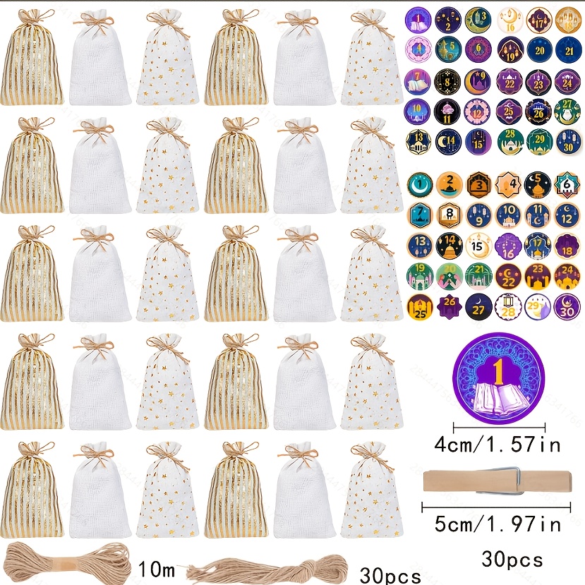 Image of Gift For Her/him Ramadan Desk Calendar Digital Package Ramadan Gift Burlap Rope Bag Countdown Desk Calendar Set With Rope Clip Ramadan Party Home Decoration Gift