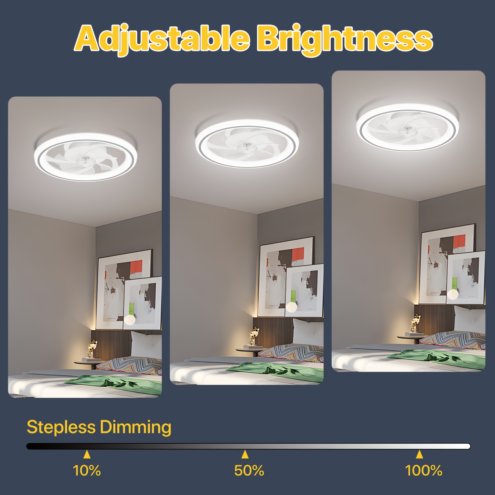20 modern dimmable led ceiling fan with light   control 3 color temperatures 6 adjustable   flush mount design for bedroom   timer setting wireless control polished   bedroom ceiling fan contemporary lighting Product details 5