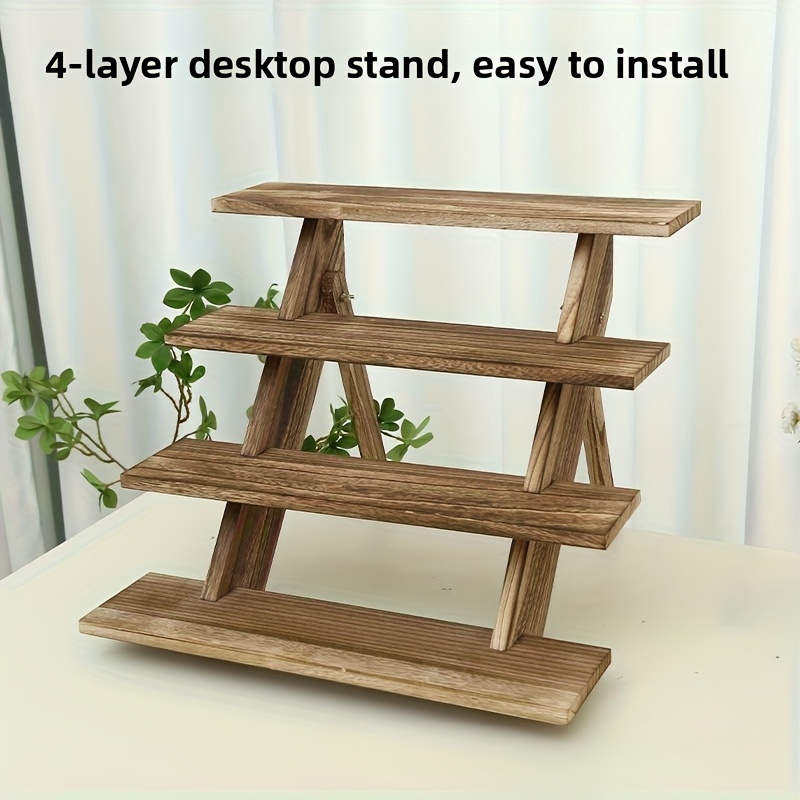 E-shop Mehrstöckiges Figurenregal aus Massivholz, vierstufiges Aufbewahrungsregal, Becherhalter aus Holz, multifunktionaler Präsentationsständer