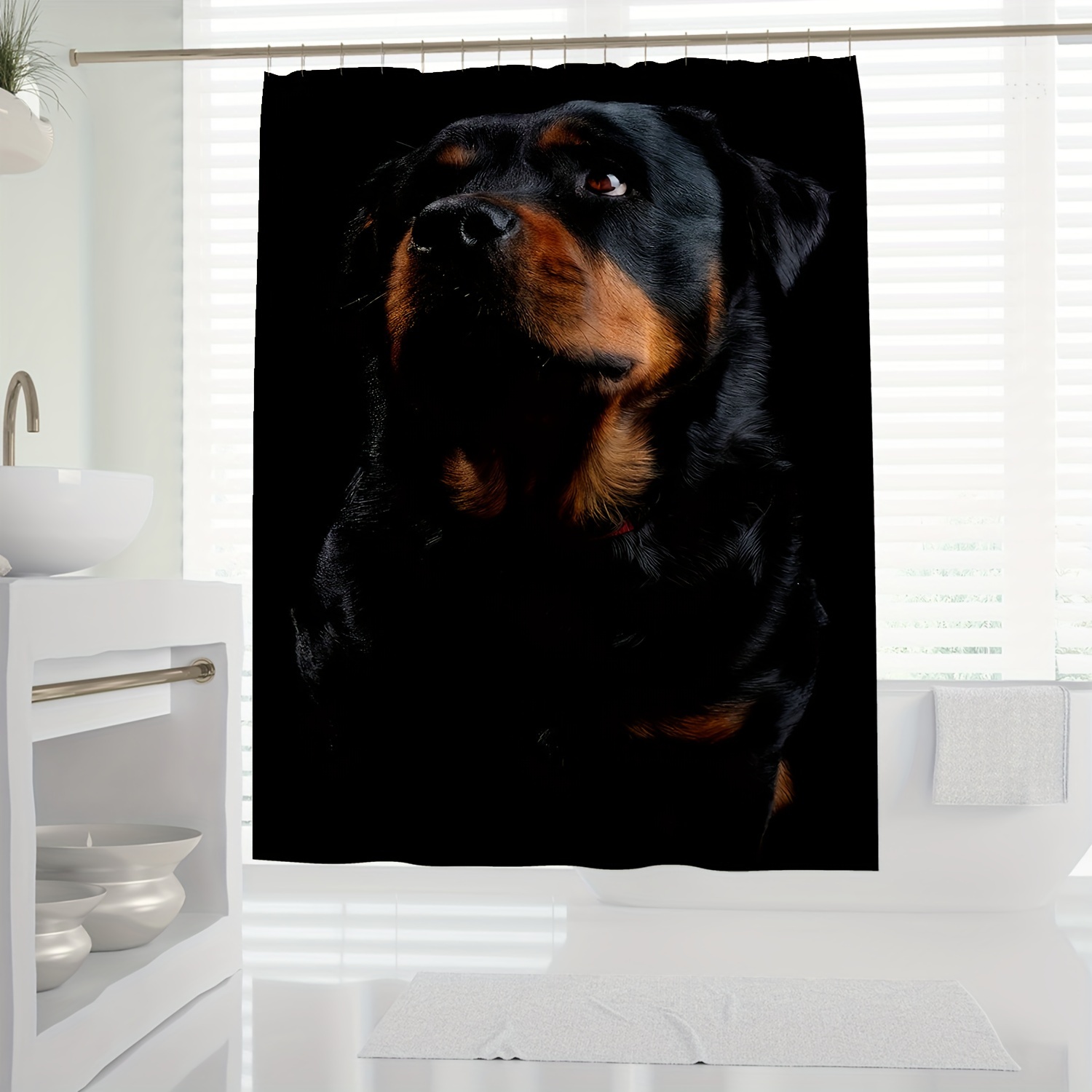 

1pc Rottweiler Shower Curtain, Realistic Animal Print Bath Decor, Digital Printing Waterproof Polyester, Bathroom Accessory With Strong Hooks