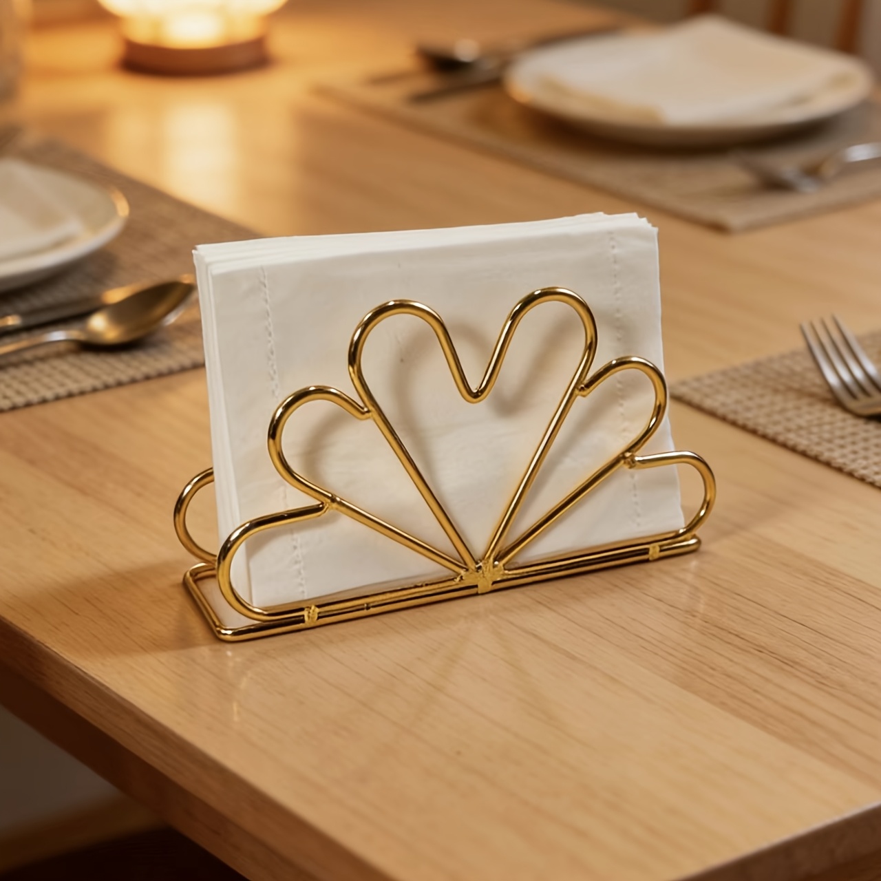 Image of 1pc Wrought Iron Flower-shaped Tissue Holder Table Stand, Upright Handkerchief Box Stand, Simple Heart/, Suitable For Home, Restaurant, Cafe, Autumn/halloween Decoration, Christmas Lighting