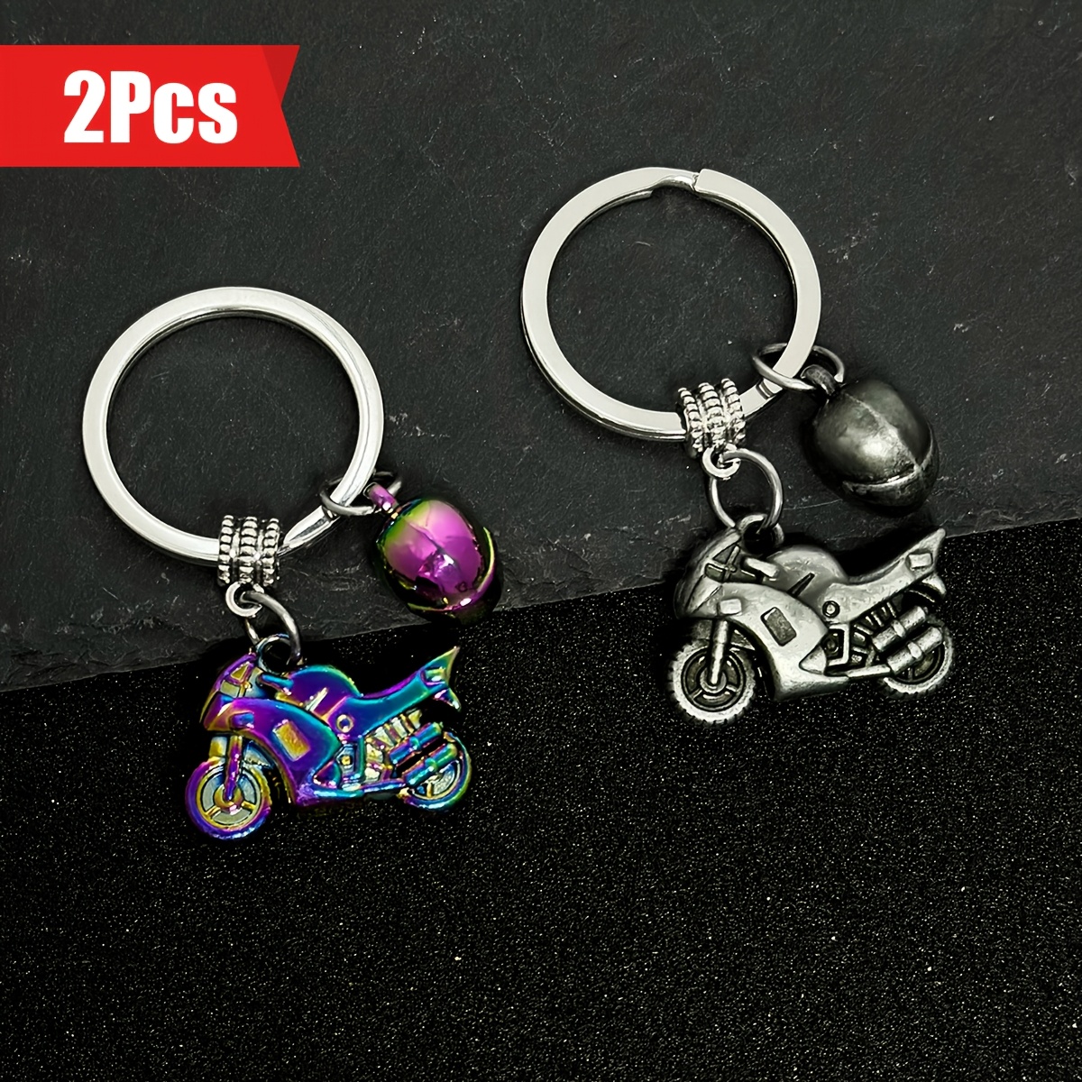 

2pcs 3d Motorcycle Helmet Keychain, Zinc Alloy, , Simulation , Car Advertising Keyring Accessory