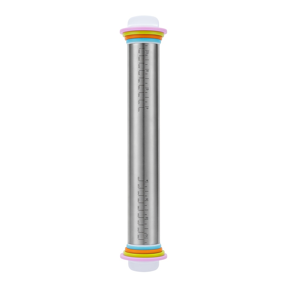 Image of 13.77 Inch Adjustable Rolling Pin With Thickness Rings For Baking Stainless Steel Designs Dough Roller Pins For Cookie Decorating Baking Supplies Fondant Cake Baker