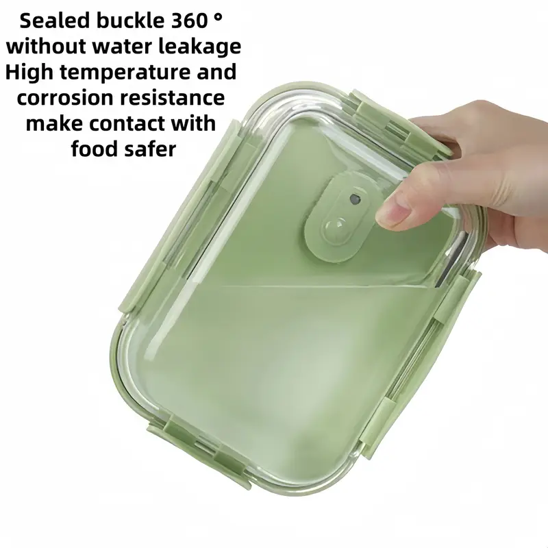 1 rectangular 1040ml borosilicate thickened glass food storage container leak proof healthy and safe microwave and oven refrigerator freezer built in silicone ring with locking airtight lid stackable reusable borosilicate glass food container no electricity required integrated design for bpa free suitable for home and travel use takeout worker bento box Product details 3