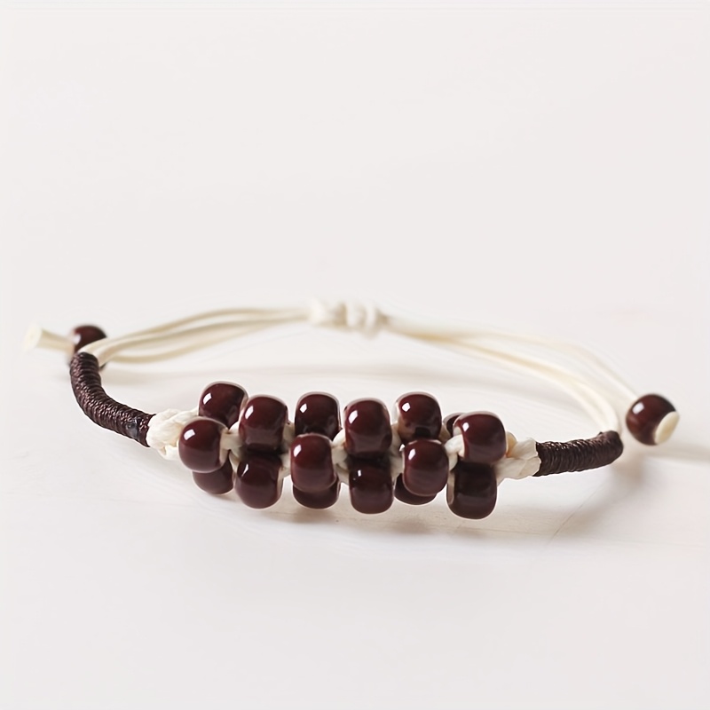 Boho Adjustable Bracelet with Red Ceramic Beads - Ethnic Style Women's Jewelry