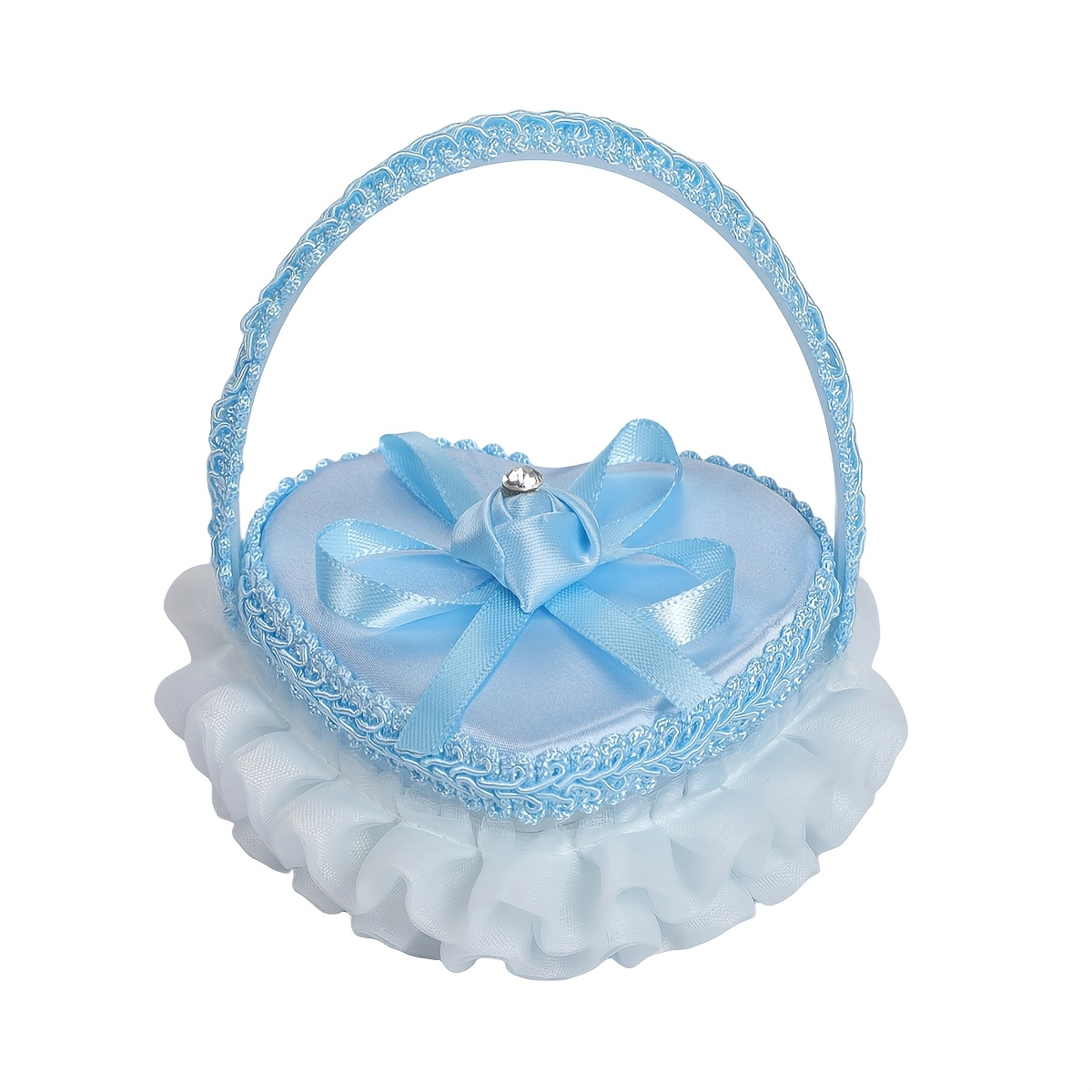 TEMU Boîte de porteur de bague en satin cœur avec nœud à volants en dentelle, double couleur disponible, pour cérémonie de mariage, demande en