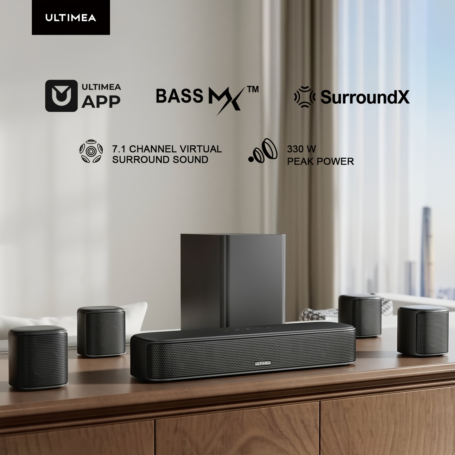 ULTIMEA Sistema de Sonido para Cine en Casa 7.1ch con Subwoofer y 4 Altavoces Surround,...