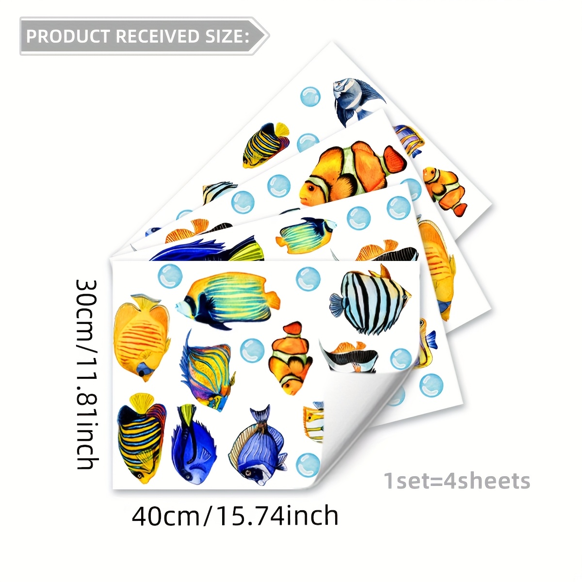 Image of A Set Of 4 Hand-drawn, Richly Detailed Marine Animal And Small Fish Bath Decoration Stickers For Bathrooms
