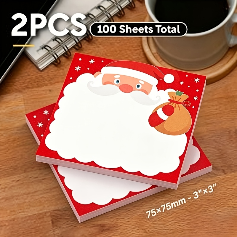TEMU Santa Claus Theme Notes 2, Cute Holiday Self-adhesive Note Book, 75x 75mm Square Note Paper, A Total Of 100, Removable Adhesive, Suitable For