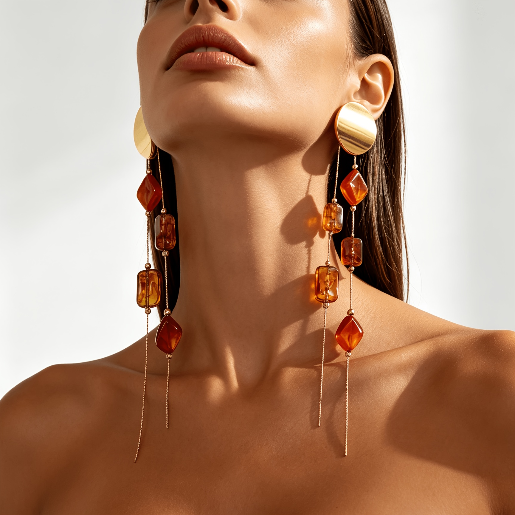 Women's Irregular Geometric Drop Earrings with Square Bead Tassels