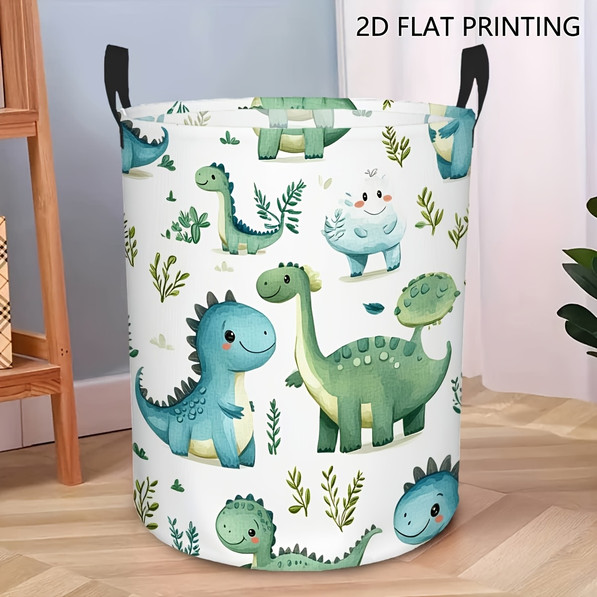 E-shop 1 großer runder faltbarer Dinosaurier-Aufbewahrungskorb | Stabiler Griff, niedliche Zimmer-Organizer-Box, thematischer Aufbewahrungskorb für