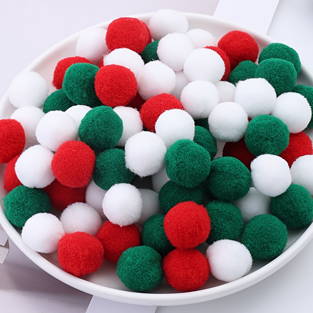 

100pcs 18mm Christmas Pom Poms, Colorful Red Green White Assorted Pompoms For Room, Shop, Party, Christmas Tree Decoration Craft Diy Materials