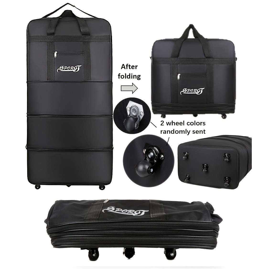 foldable rolling travel luggage bag polyester material large
