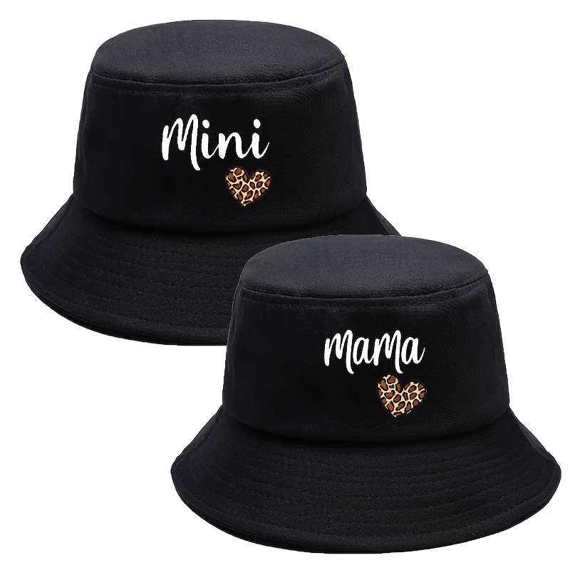 TEMU 2pcs Mama And Mini Heart Leopard Print Pattern Fisherman Hats, Soft Comfortable Foldable Casual Travel Beach Hat Sun Hat, Suitable For Daily