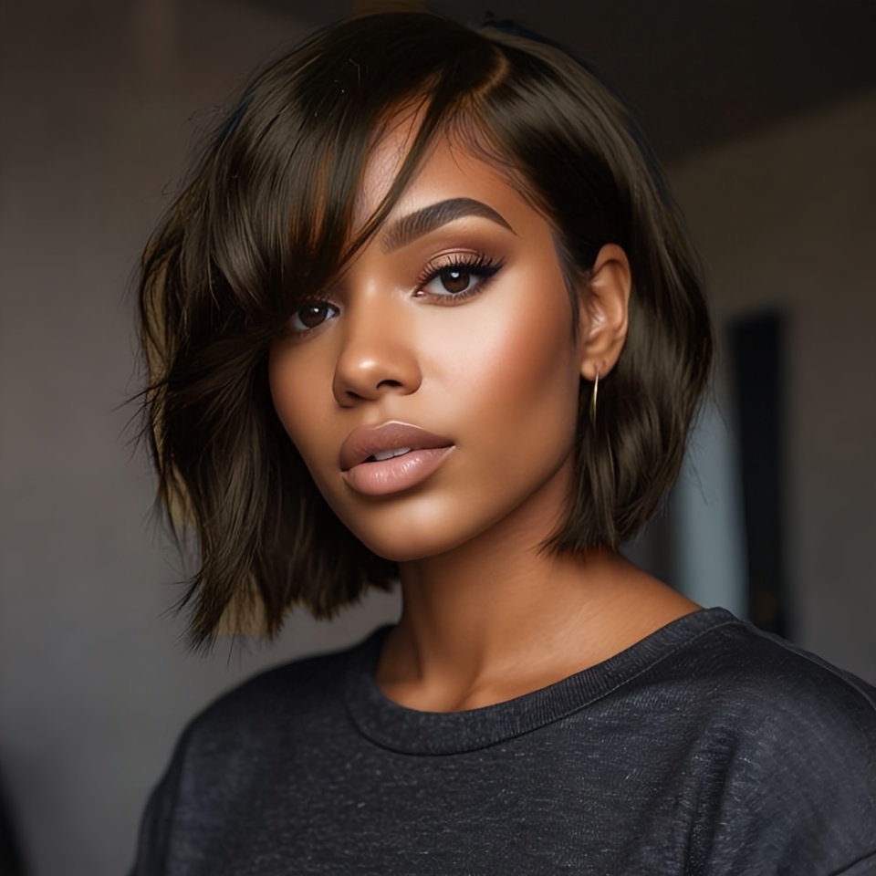 TEMU Women' Short Straight Synthetic Wig - Short Hair With | -resistant Summer Wigs For, Daily Wear | Easy To Style & Low-maintenance