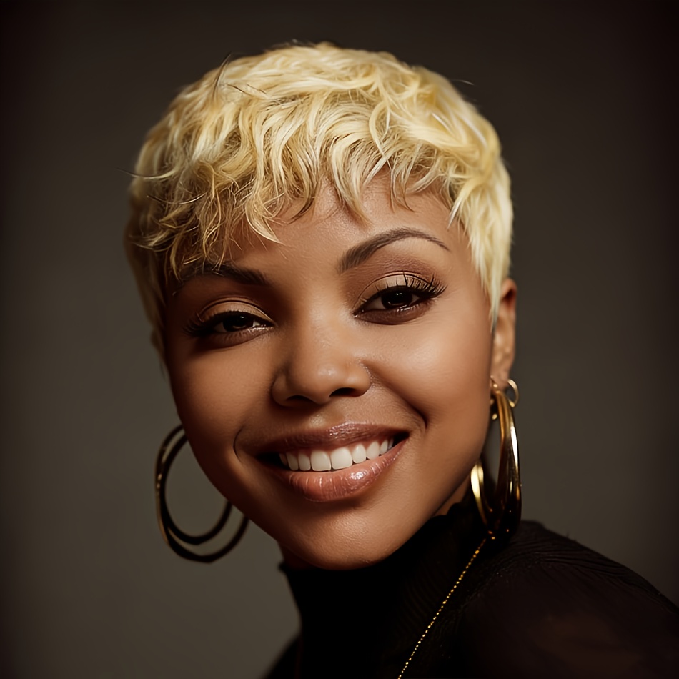 TEMU 1pc Courte Perruque de Cheveux Raides Blondes Cheveux Humains Cheveux Brésiliens Perruques pour Femmes 4 pouces 180% Perruque Fabriquée à 27#