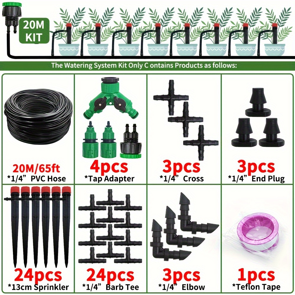 Garden Drip Irrigation Automatic Watering System Kit 1/4'' 13cm Sprinkler For Bonsai Pot Plant Flower Vegetable Greenhouse