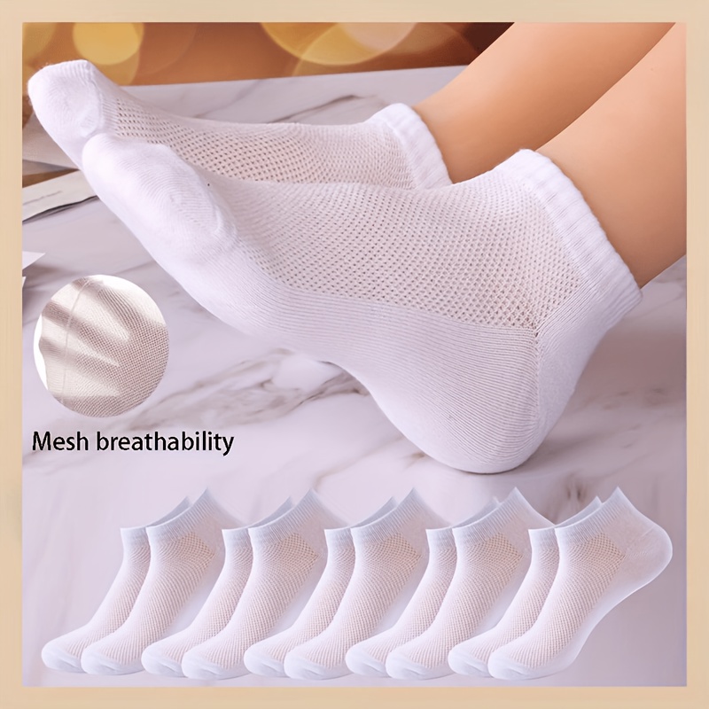 Image of 5 Pairs Summer Mesh Ankle Socks, Breathable Thin White Socks For Men And Women, Casual Wear And Gift