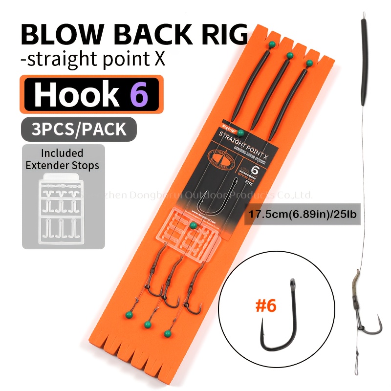 TEMU Set da 3 pezzi per pesca alla carpa con amo a X a punta tipo rig misura 2 4 6 da 25lb/17.5cm con allineatore di lenza e manicotto antigroviglio
