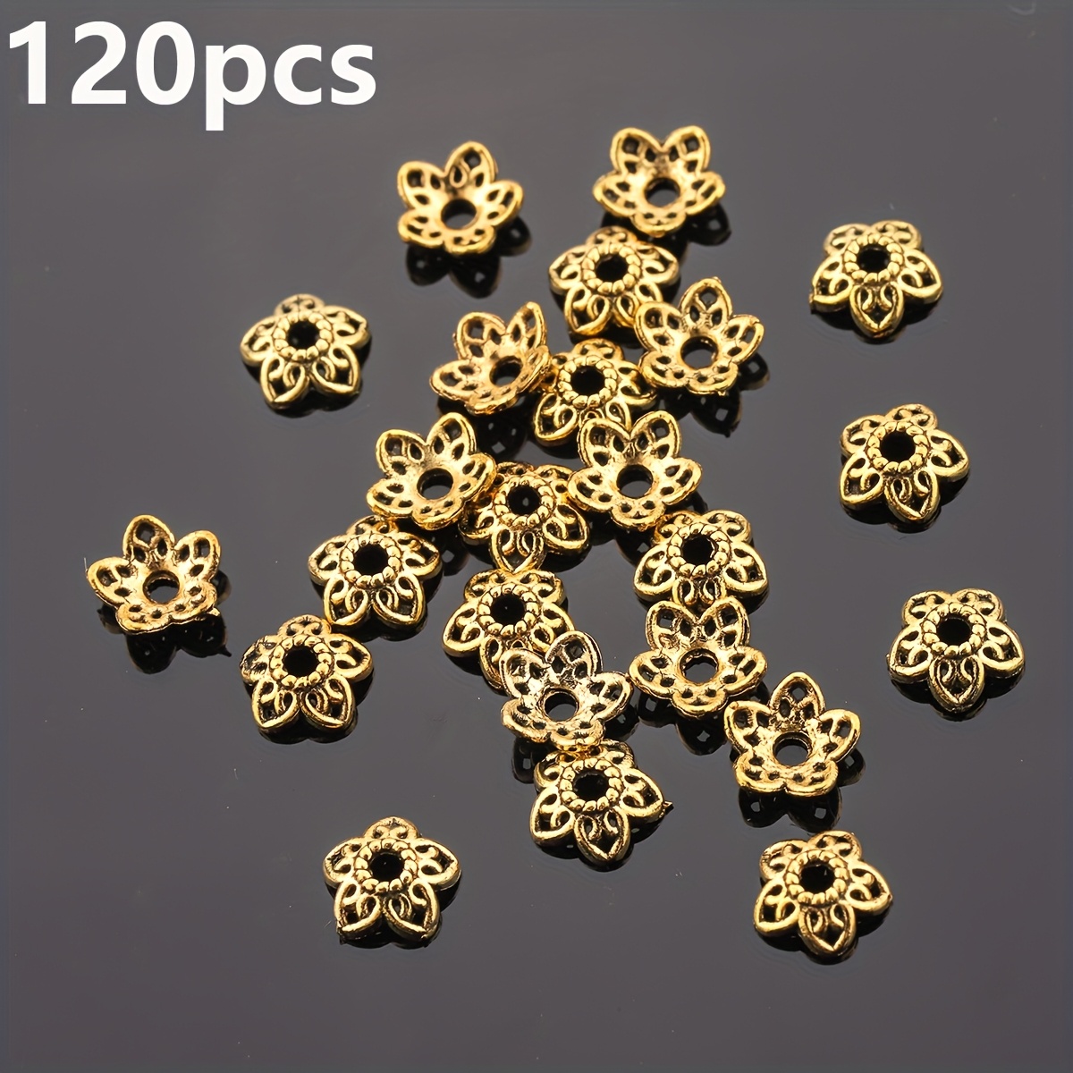 TEMU 240pcs/120pcs Perles d'espacement de tasse de fleur de 8 mm, perles d' de fleur, perles 3D à pétales, fleur perçée, perles , perle à trou droit
