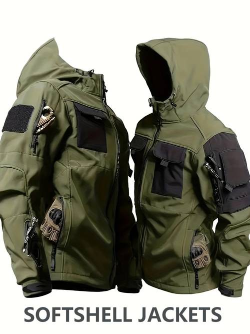 mens outdoor zipper soft shell jacket with pockets scratch resistant windproof and warm hooded jacket suitable for spring cycling seaside outdoor activities