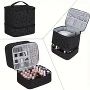everyday geometric patterned nail polish organizer bag double layer case with dividers for nail tools dryer waterproof pu material perfect gift for women moms and girls travel makeup storage geometric pattern bag bag nail polish organizer storage details 0