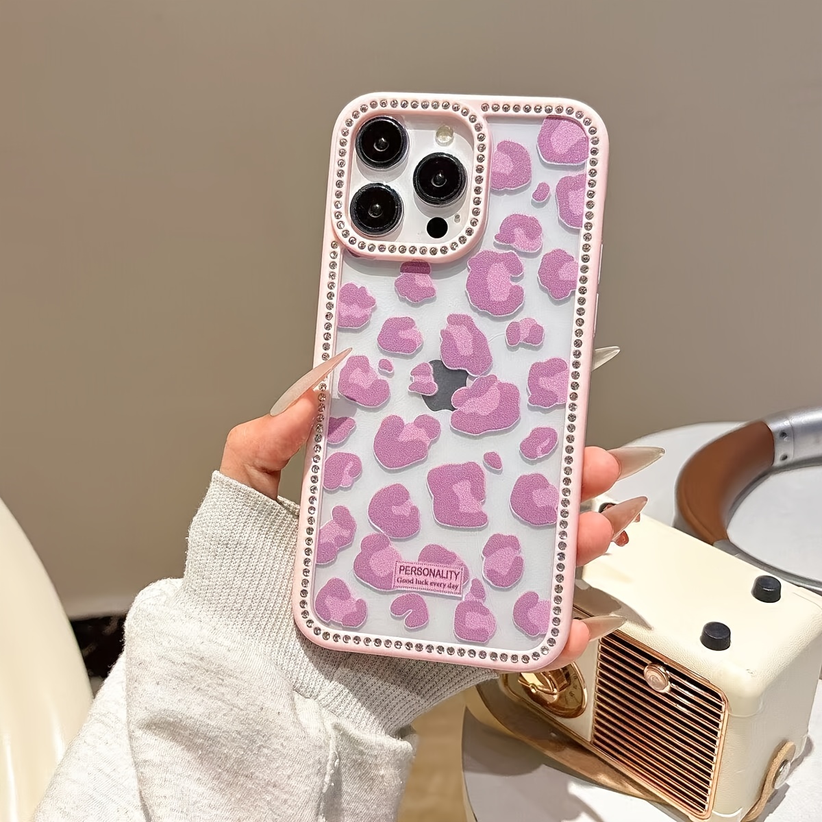 TEMU Phone Case - Leopard Star Diamond Design Phone Case, Anti-fall Protective Cover Easy High Aesthetic, Aesthetic Full Coverage Anti-fall Case