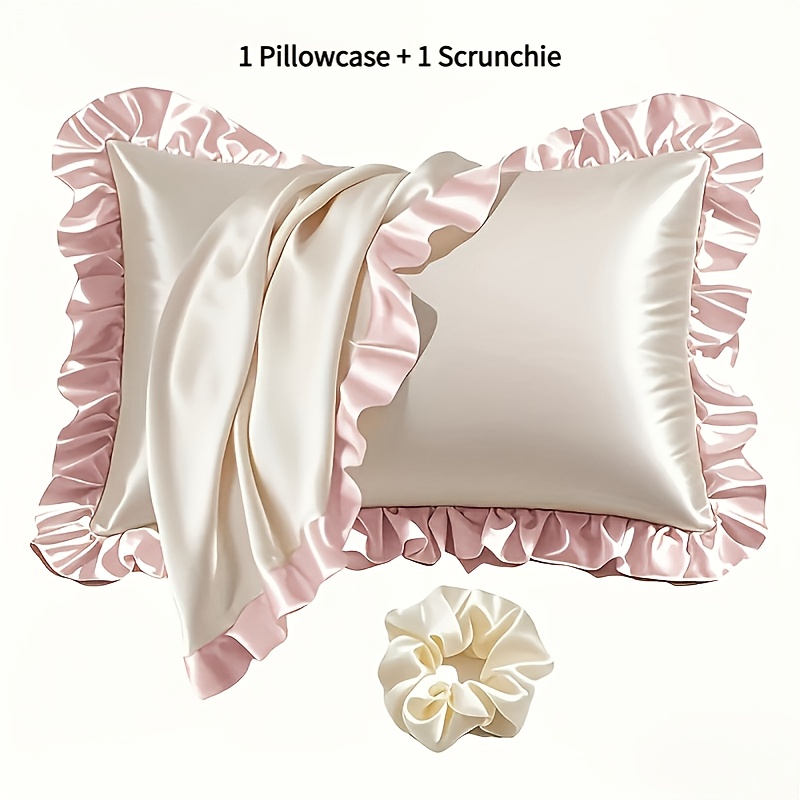 TEMU Lot de 2 pièces comprenant 1 taie d'oreiller en satin à volants (coussin non inclus) + 1 assorti - Décoration d'intérieur au design minimaliste,