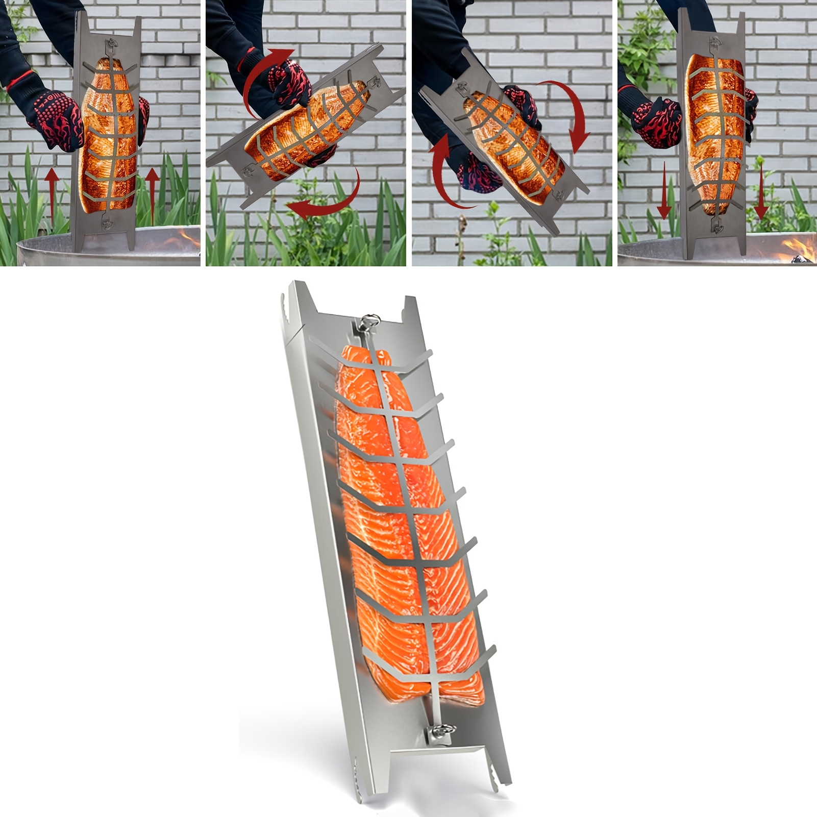 E-shop 58,5 x 16 x 3,6 cm Grill Fischregal Lachsregal Grill Fischregal Edelstahlregal Flammgrill Speiseregal Grillunterlage Einfach zu installieren für
