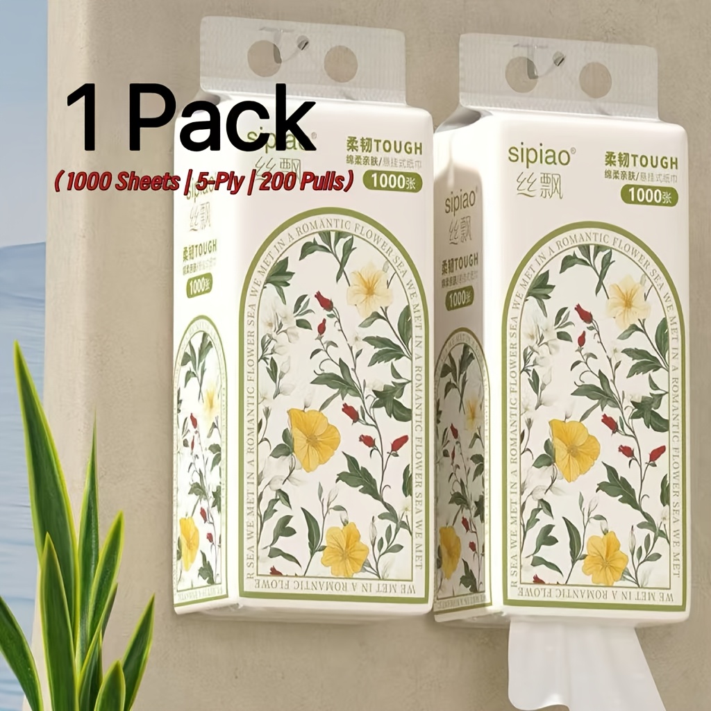 TEMU Pañuelos de papel colgantes Premium de gran capacidad, 1000 hojas en total (200 rollos, 5 capas gruesas) - de madera virgen natural, absorbencia