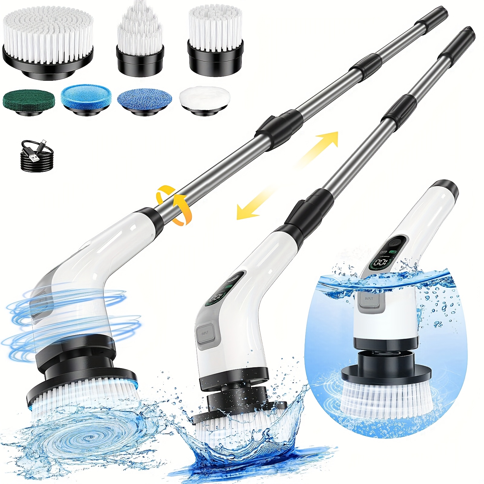 

7 - In - 1 Electric Spin Scrubber, Cordless Bath Tub Power Scrubber With Long Handle & 7 Replaceable Heads, Detachable As Short Handle, Shower Cleaning Brush Household Tools For Tile Floor & Bathroom