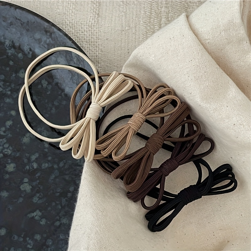 5-pack Milk Coffee Autumn Winter Bow Hair Ties Daily Basic Double-layer Hair Elastics Ponytail Hair Bands New Style