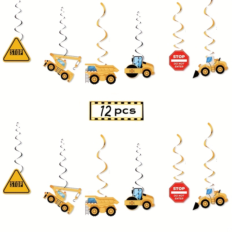 TEMU 12pcs Construction Hanging Swirl Decorations - Construction Party Decor, Construction Vehicle Ceiling Swirls For Boys Shower & Birthday Party