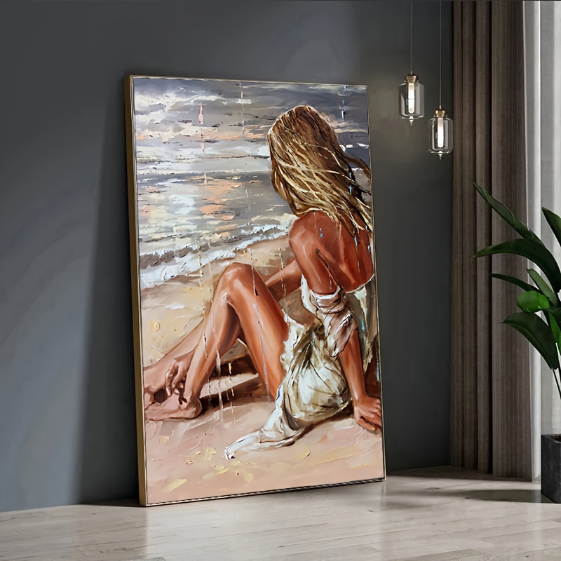 

Modern Abstract Figure Canvas Art - Frameless Sexy Woman Beach Painting, 31.49 X 47.24 Inches, Wall Decor For Living Room And Bedroom, No Electricity Needed