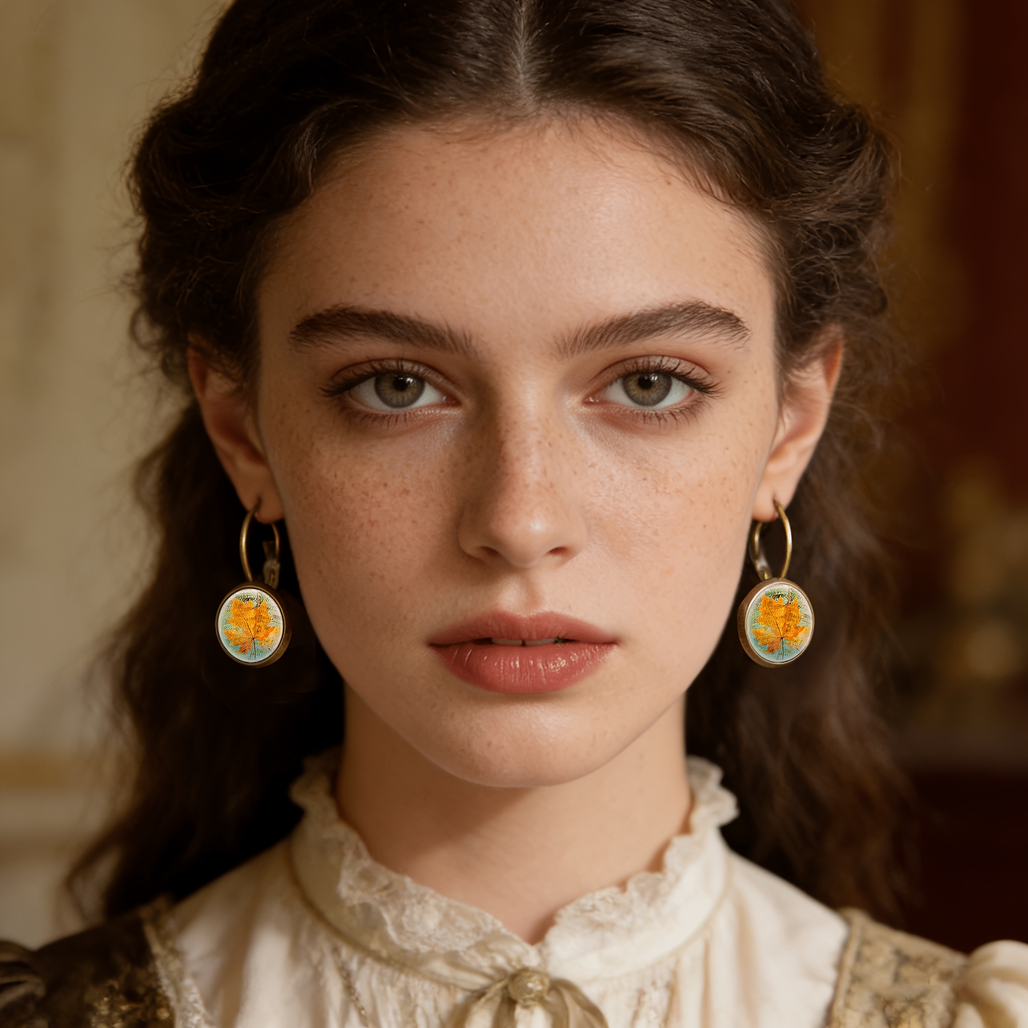 2pc Antique Cyan Round Classical Earrings Set