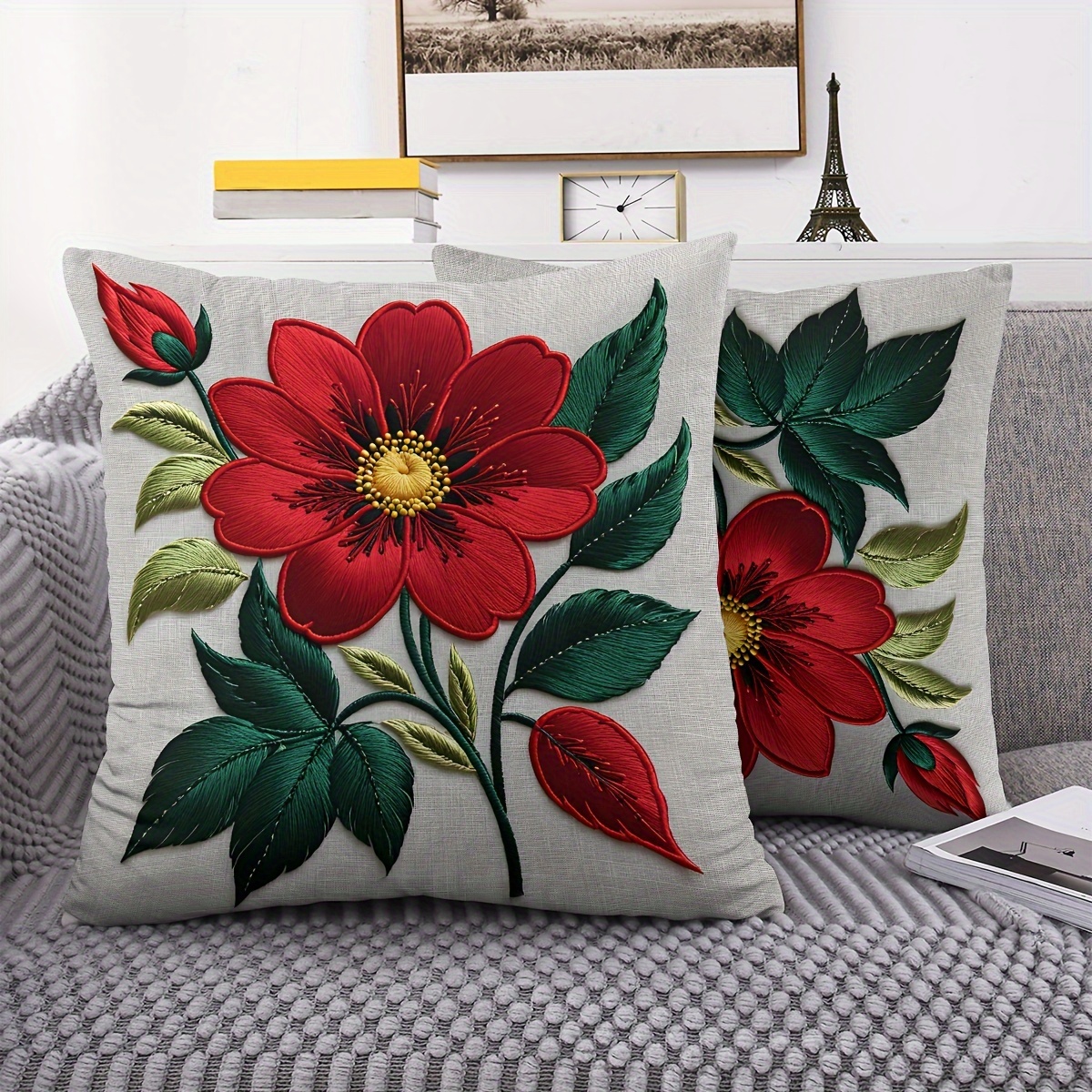 

Traditional Red Set Of 2, Double-sided Cushion , 18x18 , Washable For Sofa, , Bedroom, Car And Decor - Inserts Not Included