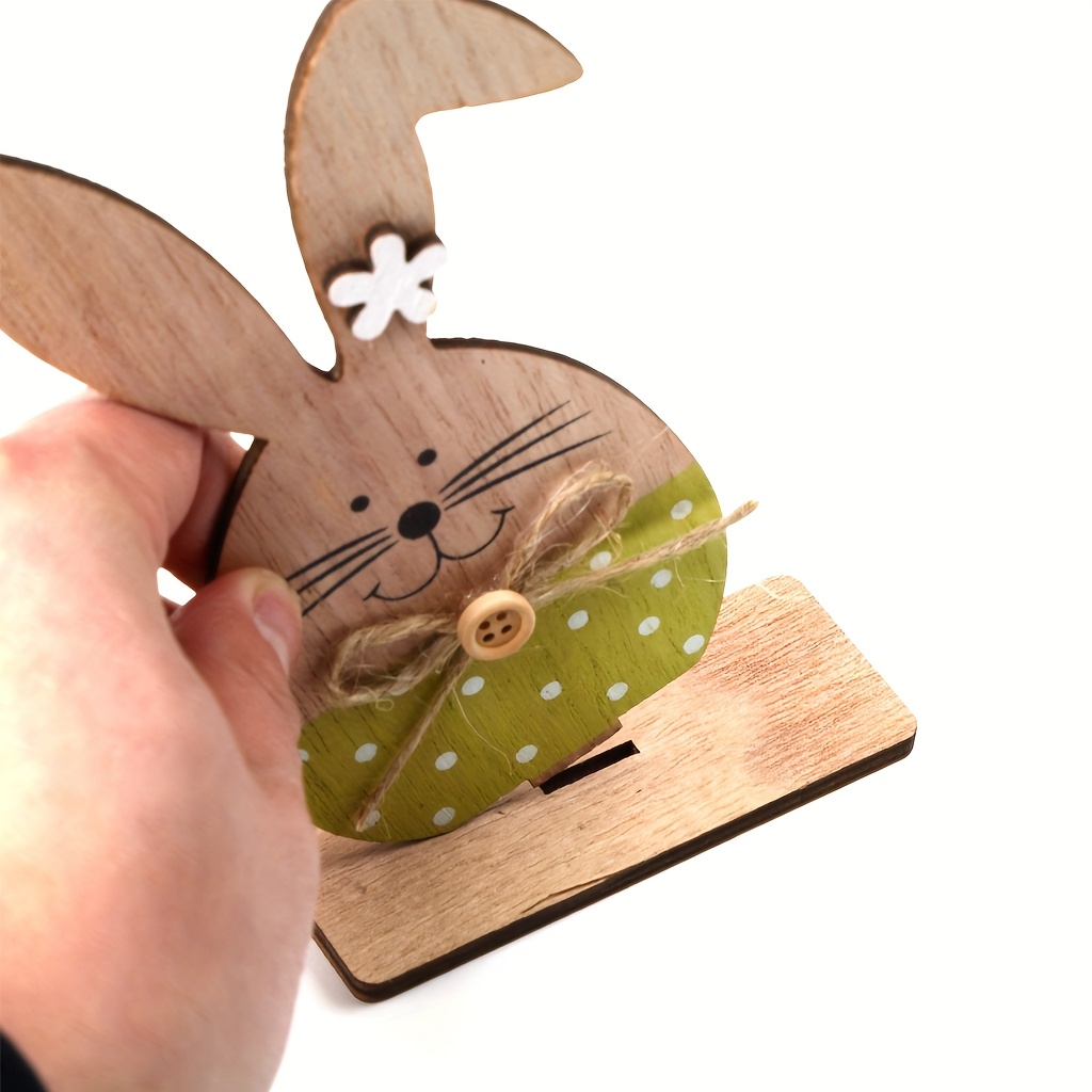 Easter Bunny 3d Wooden Ornament - Hand-painted Rabbit Decor For Home & Desktop, No Power Needed