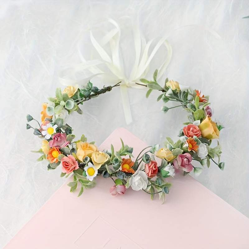 

Elegant & Sweet Style Spring/summer Colorful Rose And Daisy Flower Crown Headband, Wreath Headdress For Parties, Gifts, Bridal Photoshoots