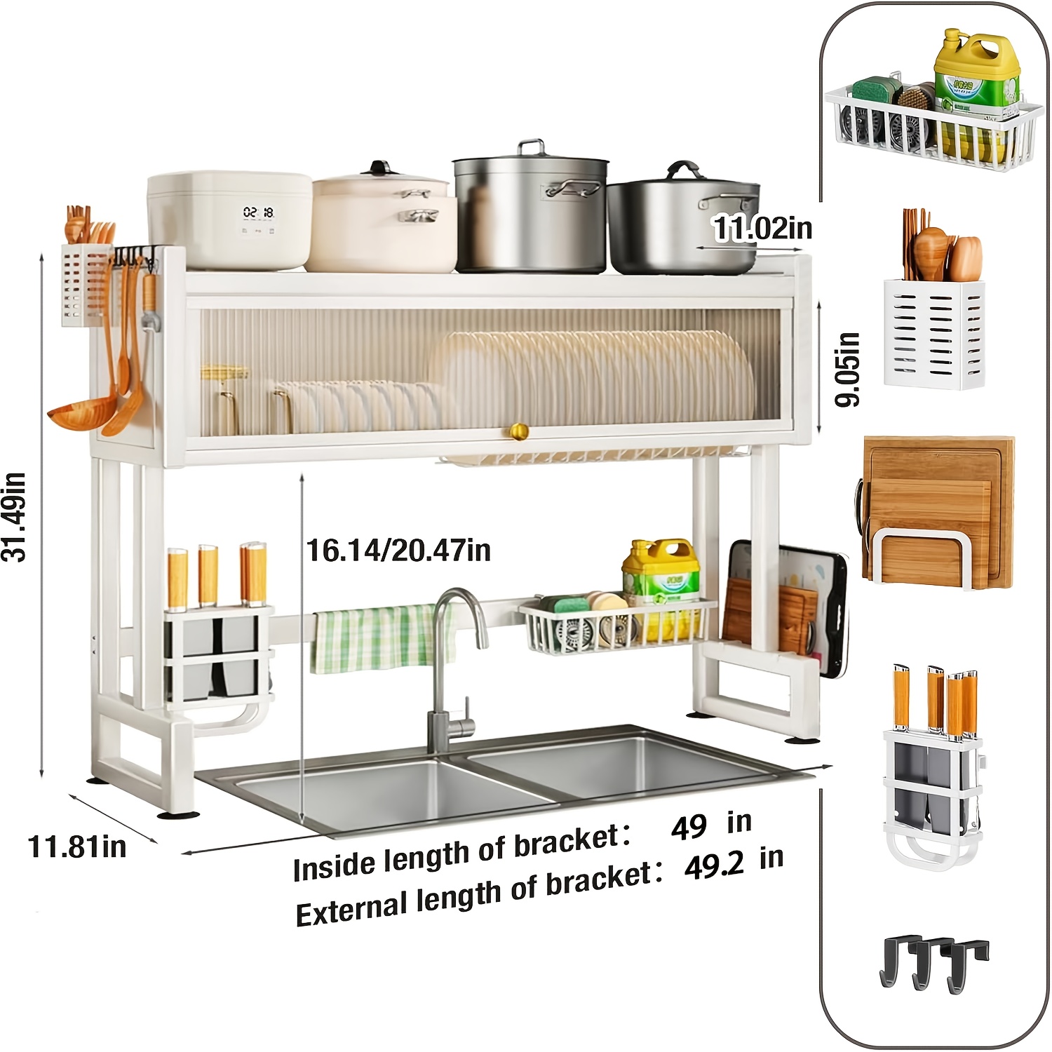 TEMU Égouttoir à Vaisselle sur Évier 3 Niveaux pour une Cuisine Rangée, Étagère Économiseuse d'Espace avec Couvercle pour Assiettes, Verres, et