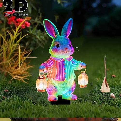 2d flat 2d flat 2d flat 2d flat 2d plane 1pc rabbit glowing lamp and garden decoration ground plug outdoor courtyard garden lawn decoration ornament easter garden and flower bed decoration pile suitable for courtyard lawn