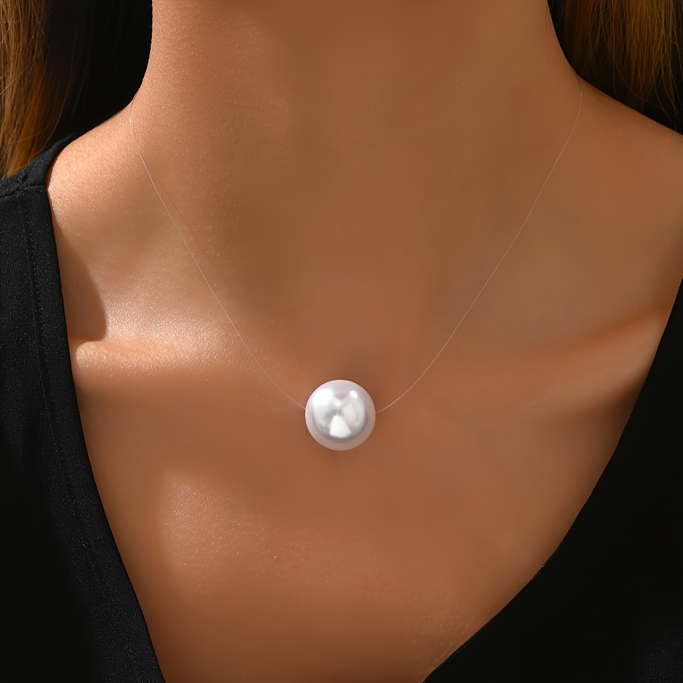 TEMU 1pc Collar con Colgante de Perla Grande, Hilo de Pesca Invisible de Súper Minimalista, Joyería Elegante y Versátil para Uso Diario, Banquetes y