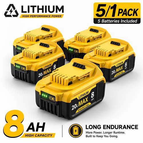 20v 8 0ah lithium battery 20v replacement battery 5 1sets for dewalt compatible battery with for dewalt battery dcb200 dcb201 dcb206 dcb210 dcb203 apply to 20v and cordless power tools christmas thanksgiving home decoration accessories tools