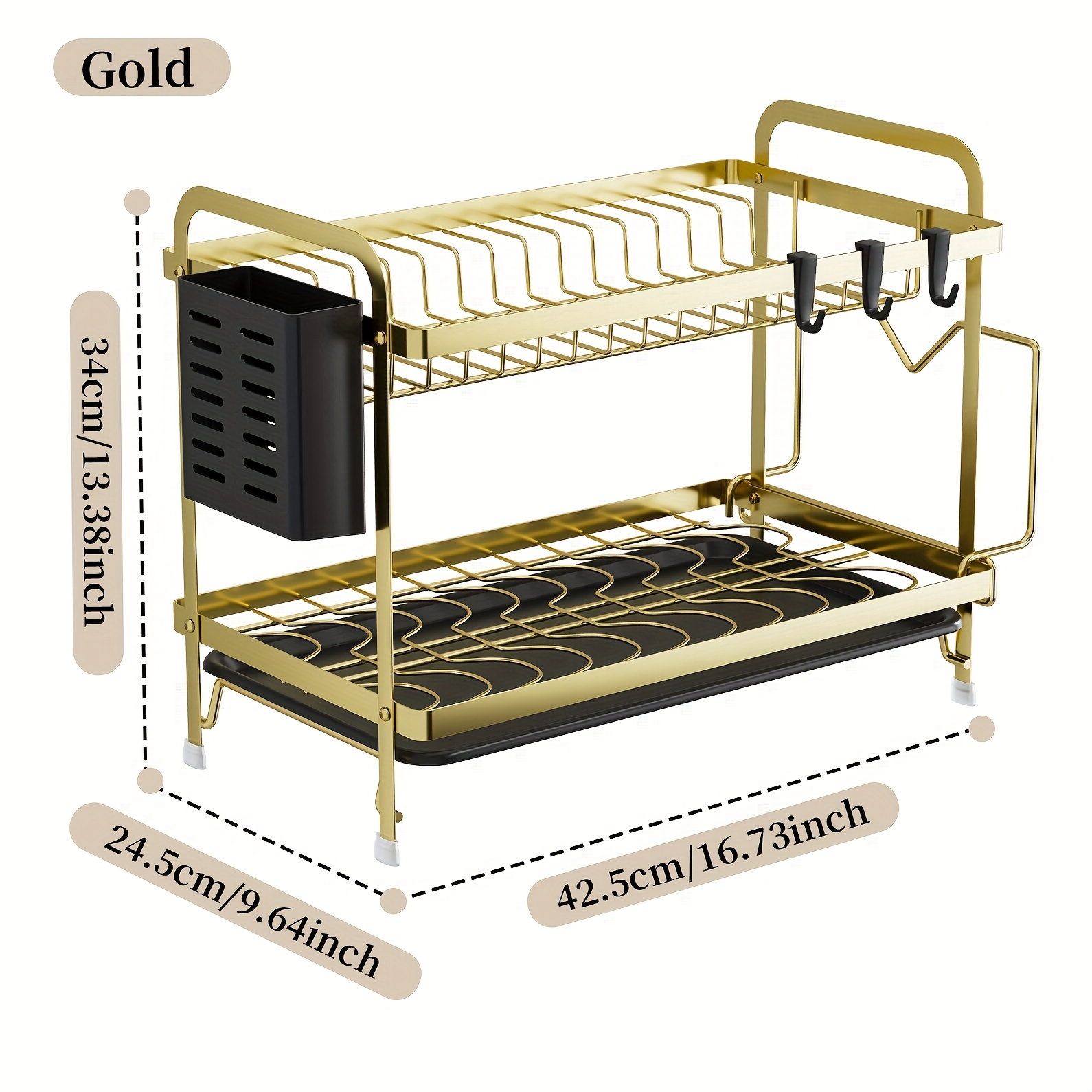 2-tier Metal Dish Drying Rack With , Multifunctional Kitchen Dish Rack With Utensil Holder&cutting Boards, Space Dish Rack, Metal Kitchen Organizer