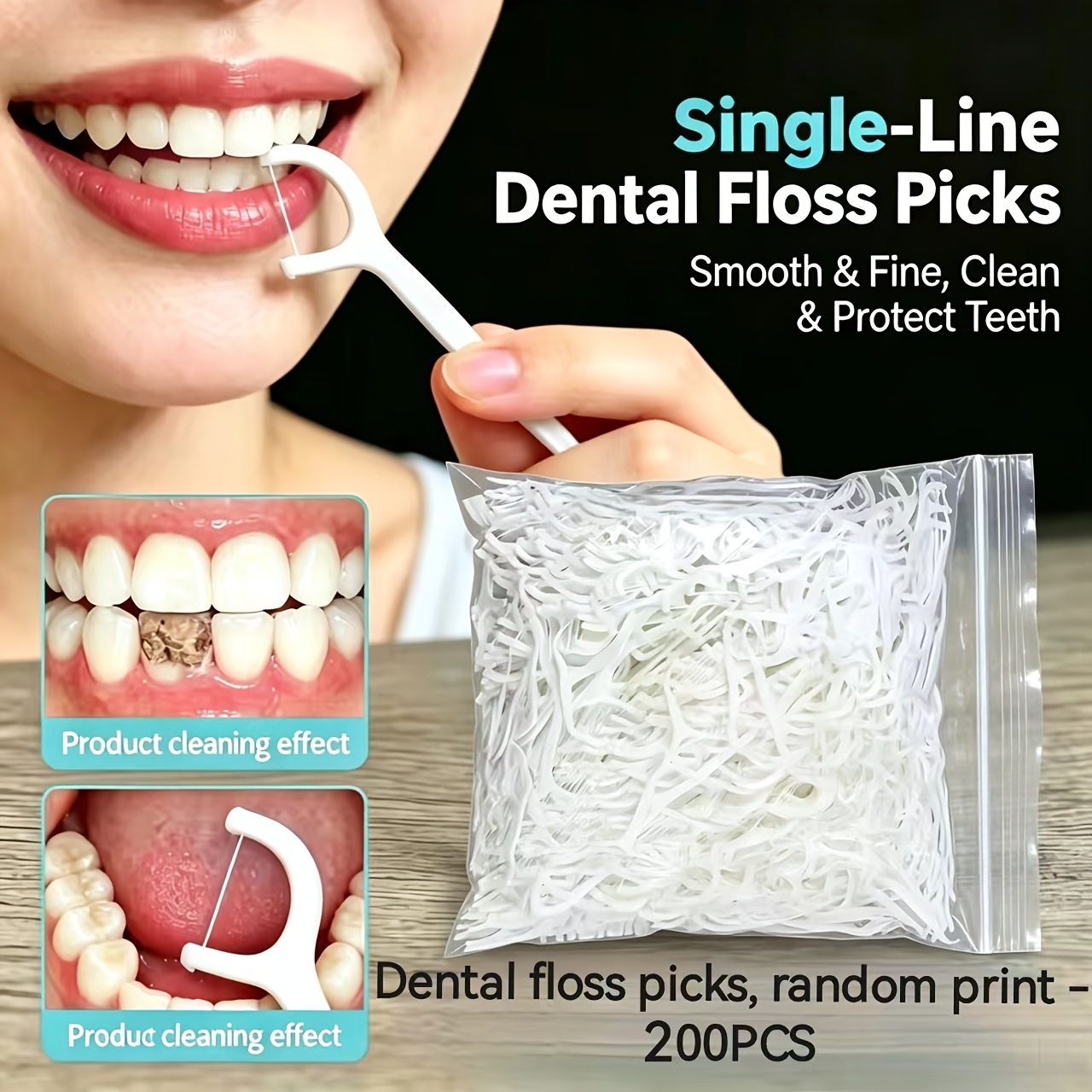 Image of 200pcs Dental Floss Picks Set - Deep Cleaning, Random Floss Pick Prints, Portable Disposable Daily Oral Care, Travel-friendly Original Floss Picks, Tooth Cleaning Tool, Dental Floss Designed For Teeth